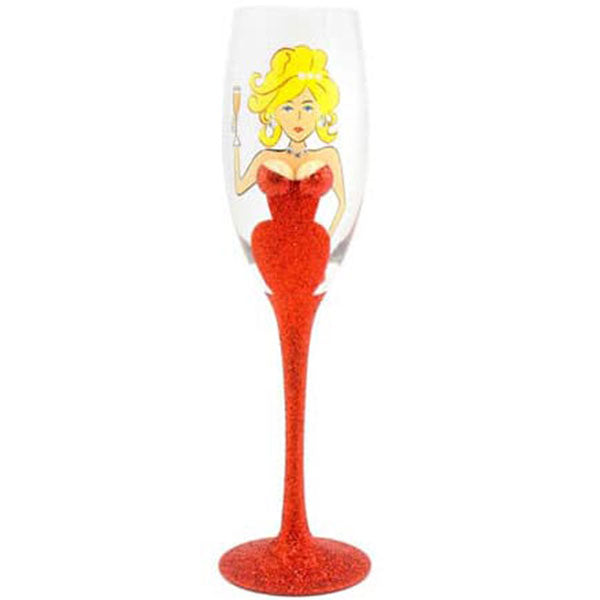 Red Glitter Lady Flute Glass
