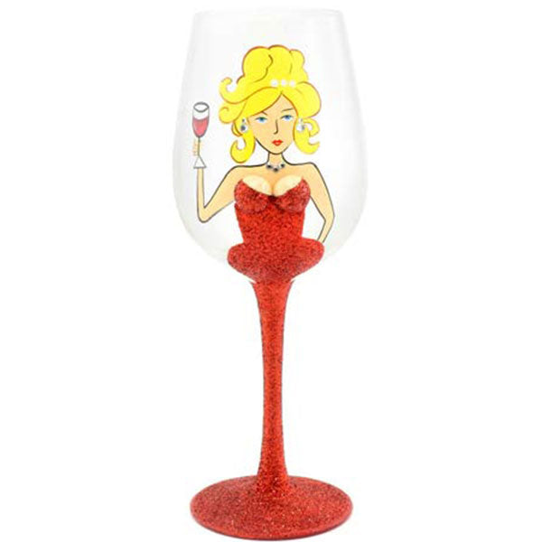 Red Glitter Lady Wine Glass