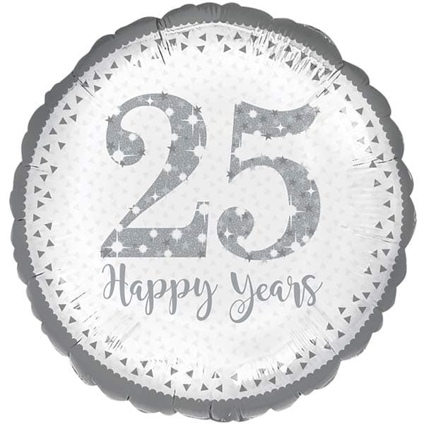 18" Sparkling 25th Silver Anniversary Foil Balloon