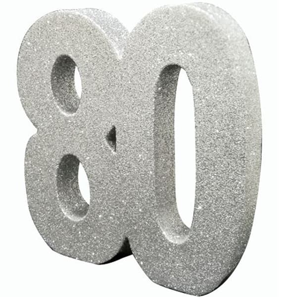80th Silver Glitter Table Decoration