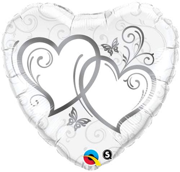 18" Silver Entwined Hearts Foil Balloon