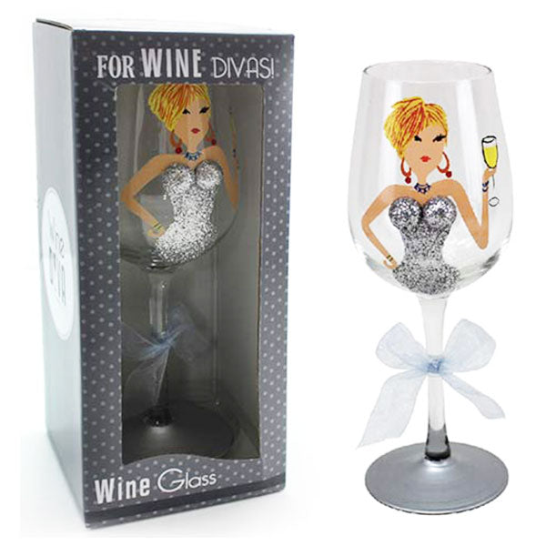 Silver Glitter Lady Wine Glass