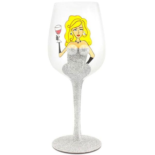 Silver Glitter Lady Wine Glass