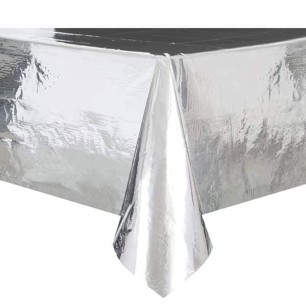 Metallic Silver Plastic Rectangle Tablecover