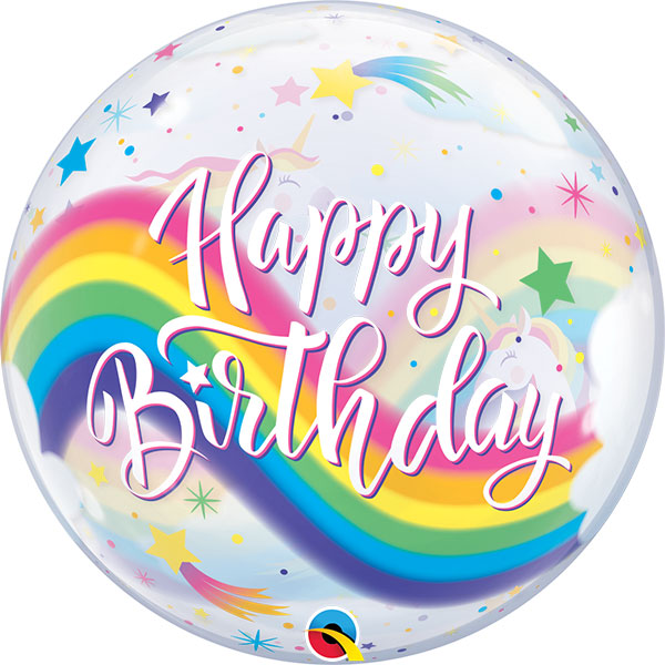 22" Birthday Rainbow Unicorn Bubble Balloon