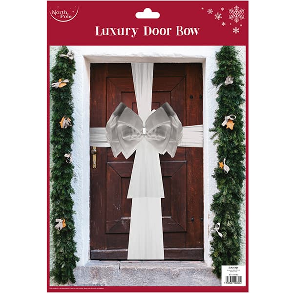 White Silver Christmas Door Bow