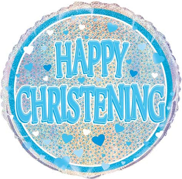 18" Happy Christening Blue Foil Balloon