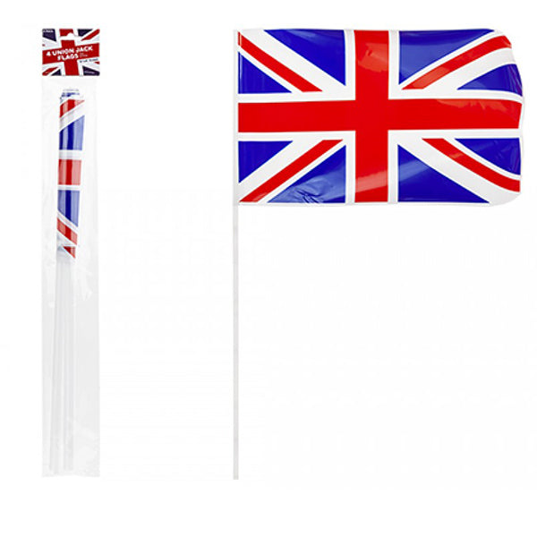 Union Jack Plastic Hand Flags 4pk
