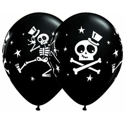 11" Dancing Skeleton And Top Hat Latex Balloons 25pk
