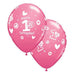 11 Inch 1st Birthday Circle Hearts Girl Latex Balloons 25pk