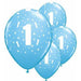 11 Inch Age 1 Pale Blue Stars Latex Balloons 6pk