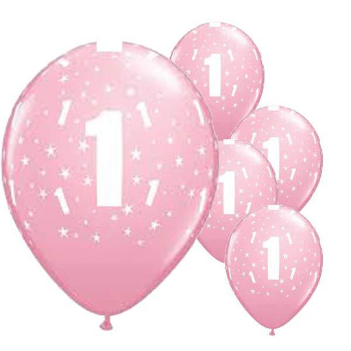 11 Inch Age 1 Pale Pink Stars Latex Balloons 6pk
