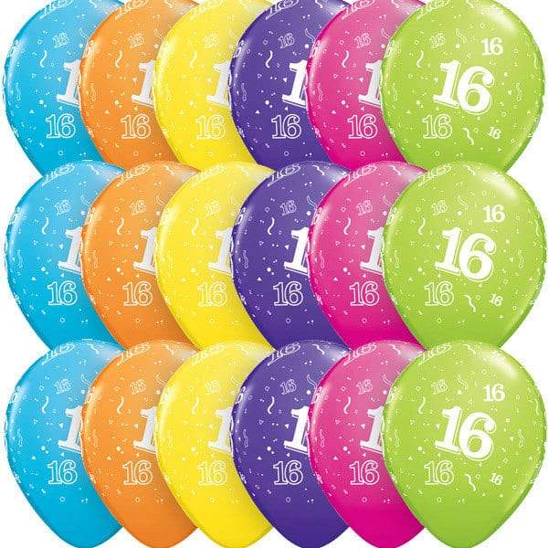 11 Inch Age 16 Tropical Assorted Latex Balloons 6pk
