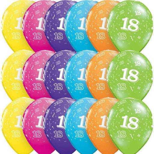 11 Inch Age 18 Tropical Assorted Latex Balloons 6pk