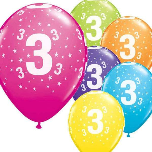 11 Inch Age 3 Tropical Assorted Latex Balloons 6pk