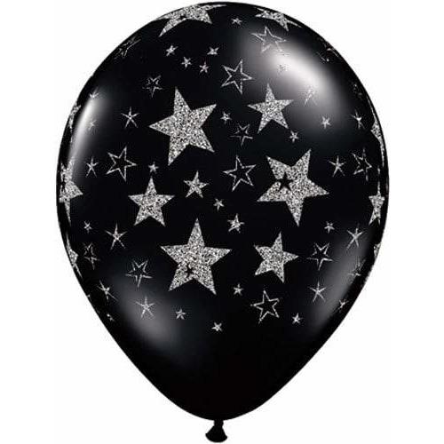 11 Inch Black Glitter Stars Latex Balloons 25pk