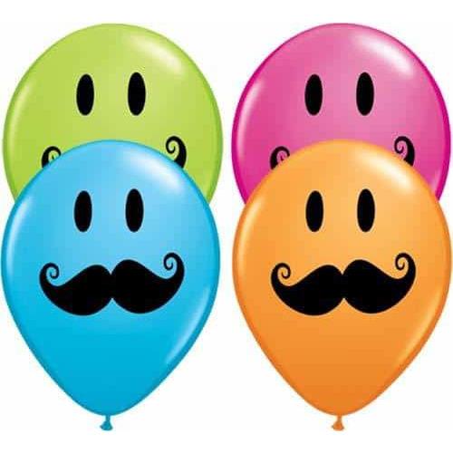 11 Inch Smile Face Moustache Latex Balloons 50pk