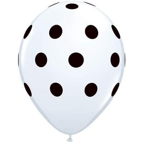 11 Inch White Big Polka Dots Latex Balloons 25pk