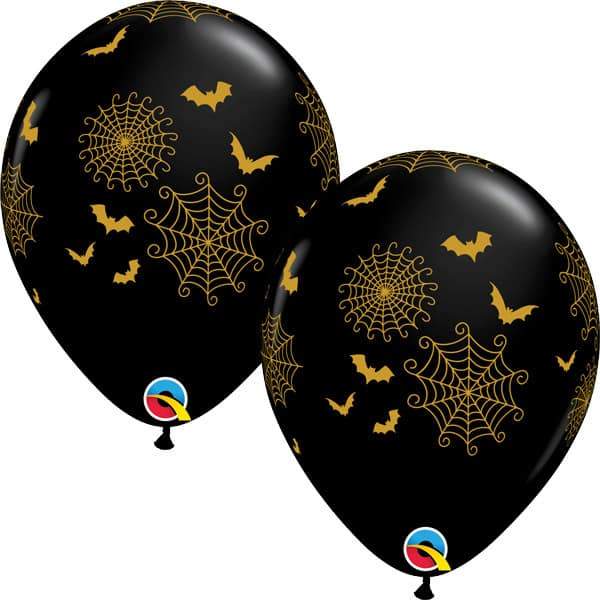 11" Spiders Webb & Bats Latex Balloons 25pk