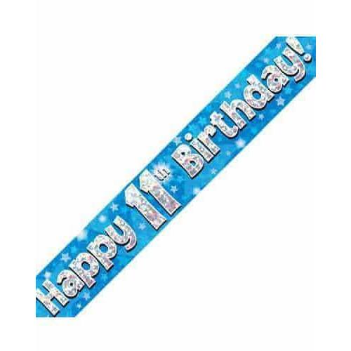 11th Birthday Blue Holographic Banner