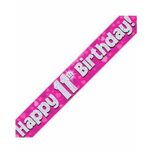 11th Birthday Pink Holographic Banner
