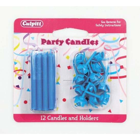 12 Blue Candles And Holders