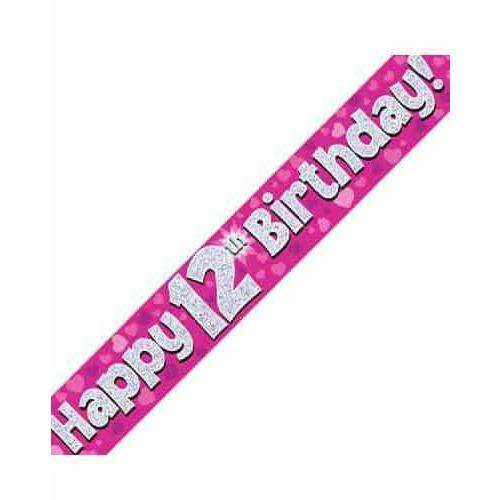 12th Birthday Pink Holographic Banner