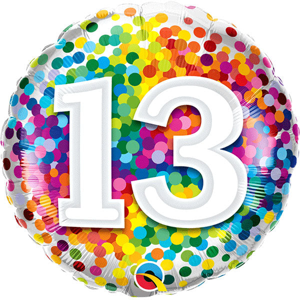 18" Age 13 Rainbow Confetti Foil Balloon