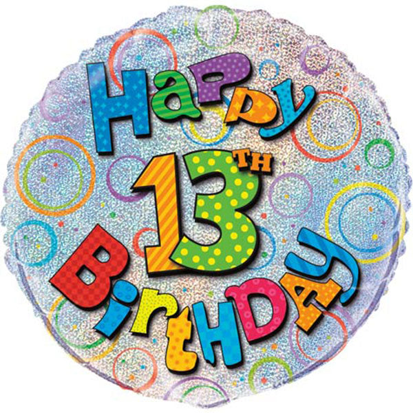 18" 13th Happy Birthday Prismatic Foil Balloon