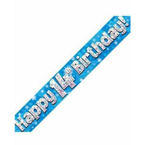 14th Birthday Blue Holographic Banner