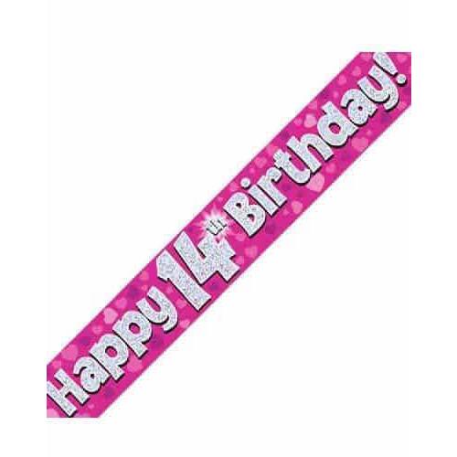 14th Birthday Pink Holographic Banner