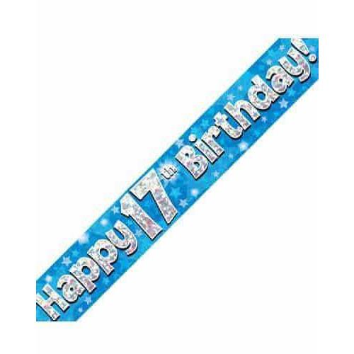 17th Birthday Blue Holographic Banner