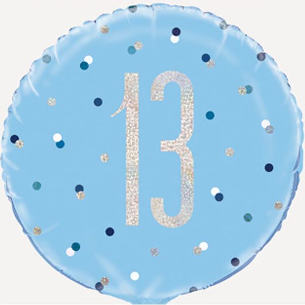 18" Blue Glitz Happy 13th Birthday Foil Balloon