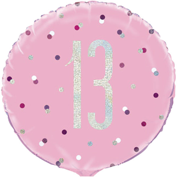 18" Pink Glitz Happy 13th Birthday Foil Balloon