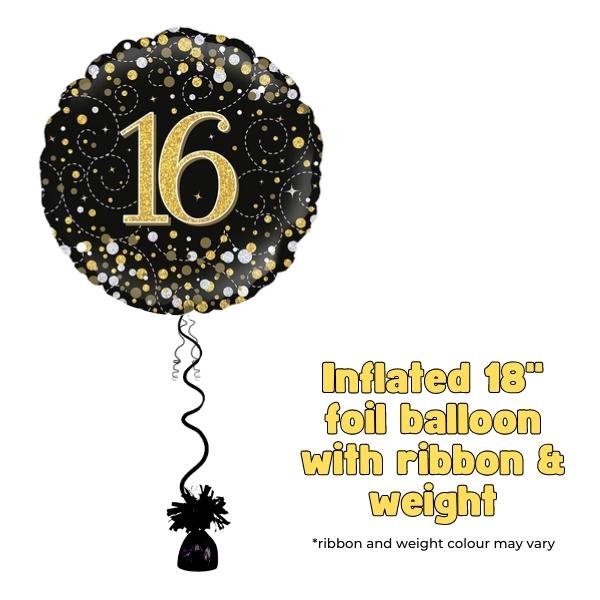 18" 16th Black Sparkling Fizz Foil Balloon