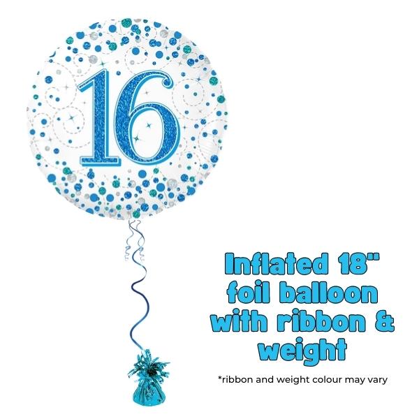 18"16th Blue Sparkling Fizz Foil Balloon