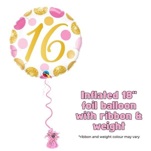 18" 16th Pink & Gold Dots Foil Balloon