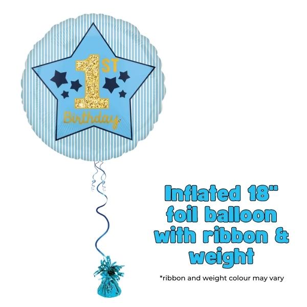 18" 1st Birthday Boy Blue & Gold Foil Balloons