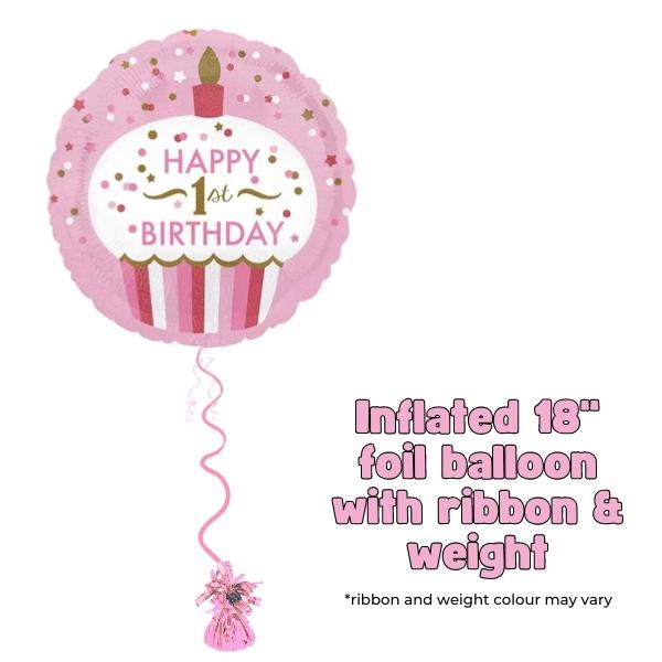 18" 1st Birthday Cupcake Girl Foil Balloons
