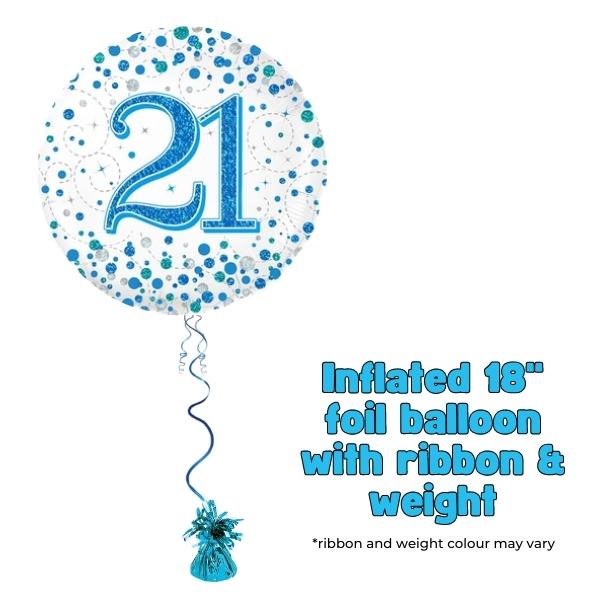 18" 21st Blue Sparkling Fizz Foil Balloon
