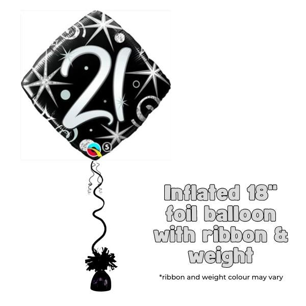 18" 21st Elegant Sparkles & Swirls Foil Balloon