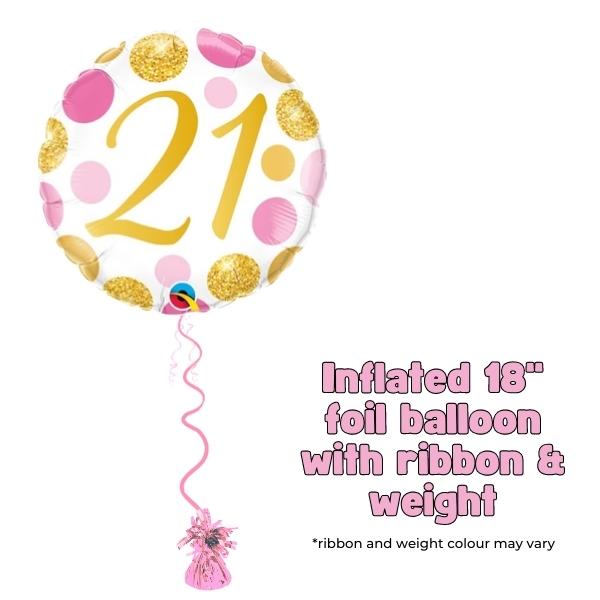 18" 21st Pink & Gold Dots Foil Balloon