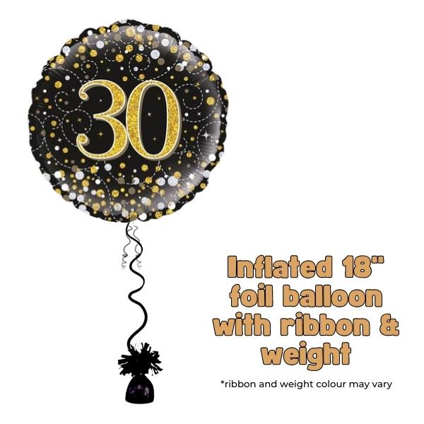 18" 30th Black Sparkling Fizz Foil Balloon
