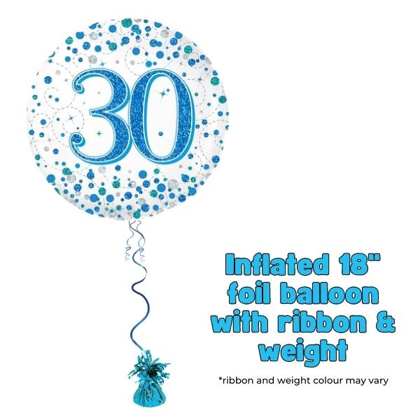 18" 30th Blue Sparkling Fizz Foil Balloon