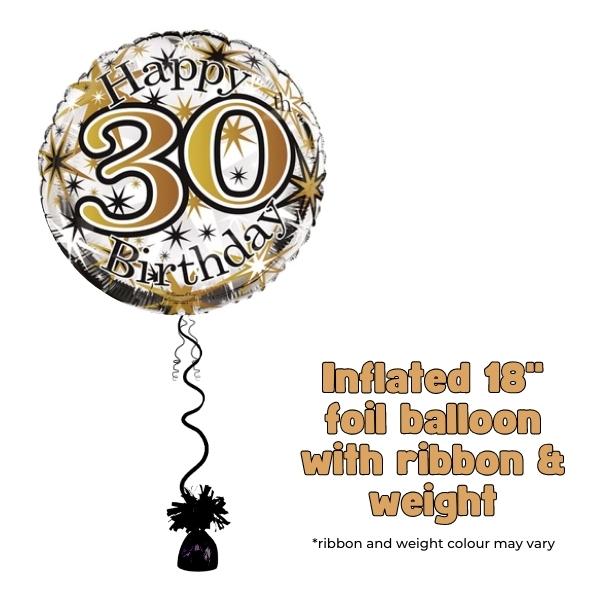 18" 30th Happy Birthday Bursts Foil Balloon