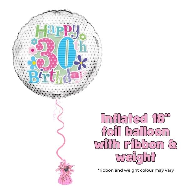 18" 30th Happy Birthday Flowers Foil Balloon