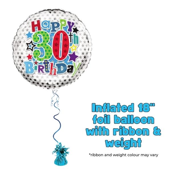 18" 30th Happy Birthday Stars Foil Balloon