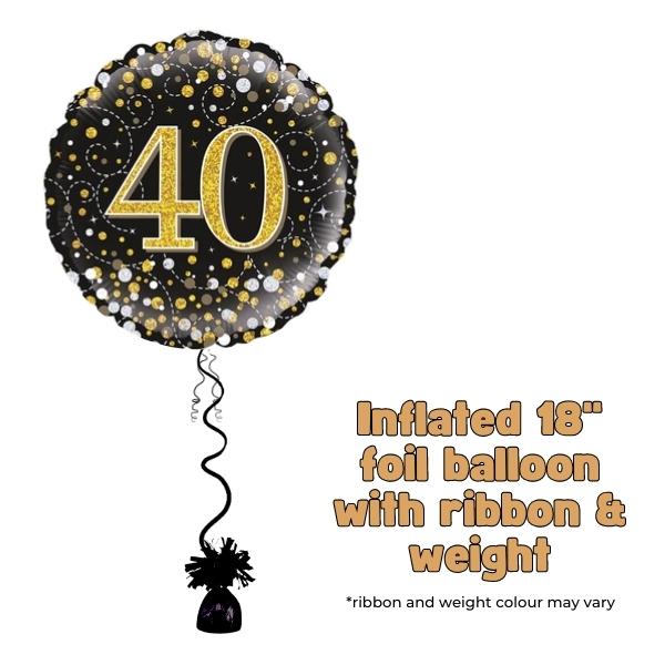 18" 40th Black Sparkling Fizz Foil Balloon