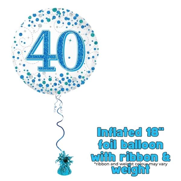 18" 40th Blue Sparkling Fizz Foil Balloon