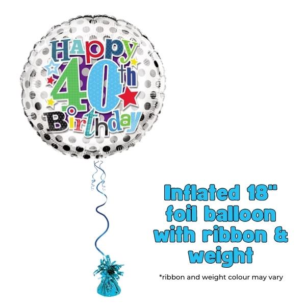 18" 40th Happy Birthday Stars Foil Balloon